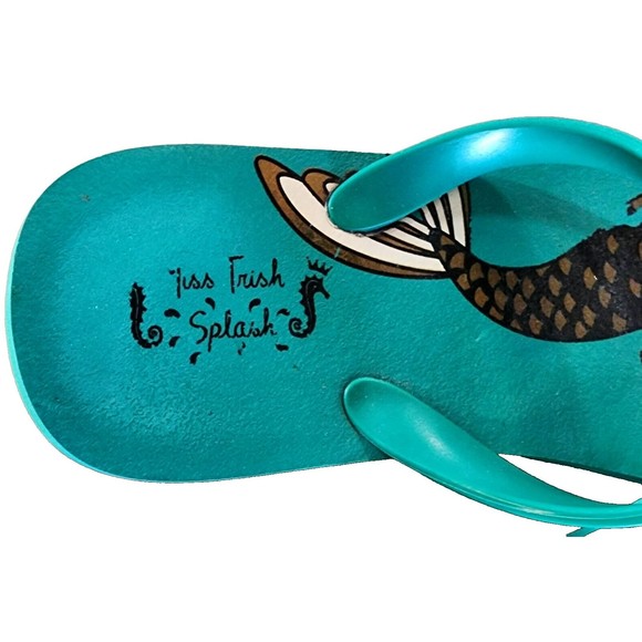 Miss Trish Splash Fish Flip Flops US Size 7 Embellished Green - Picture 7 of 7